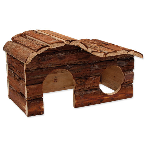 Domek SMALL ANIMALS kaskada dřevěný s kůrou (31 x 19 x 19 cm)