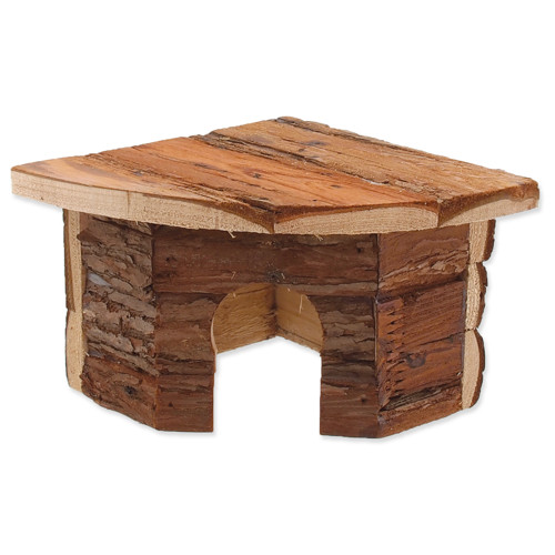 Domek SMALL ANIMALS rohový dřevěný s kůrou (16 x 16 x 11 cm)