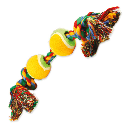 Hračka DOG FANTASY barevná 2 knoty (2 tenisáky 35 cm)