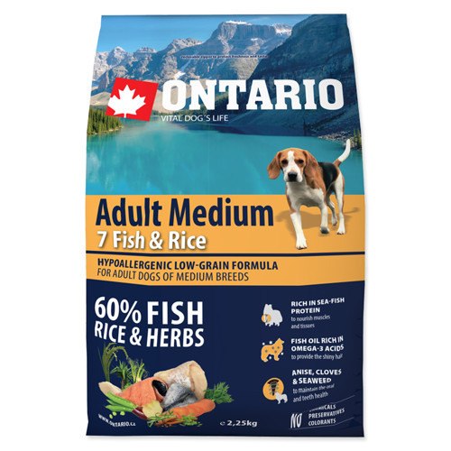 ONTARIO Dog Adult Medium Fish & Rice (2,25Kg)
