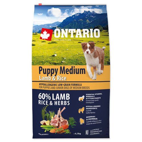 ONTARIO Puppy Medium Lamb & Rice (6,5Kg)