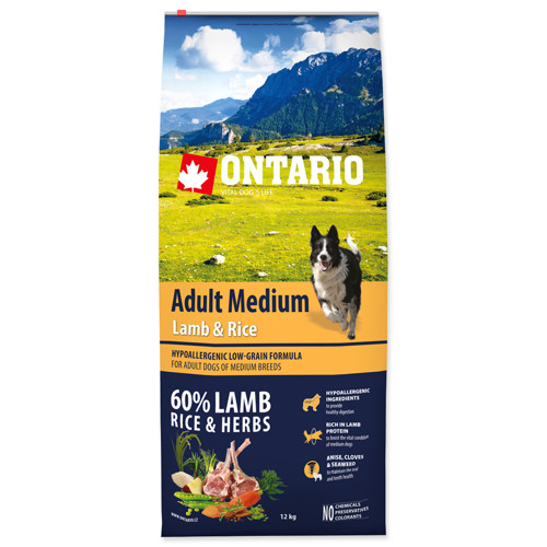 ONTARIO Dog Adult Medium Lamb & Rice (12Kg)