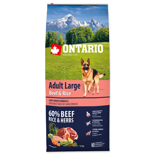 ONTARIO Dog Adult Large Beef & Rice (12Kg)