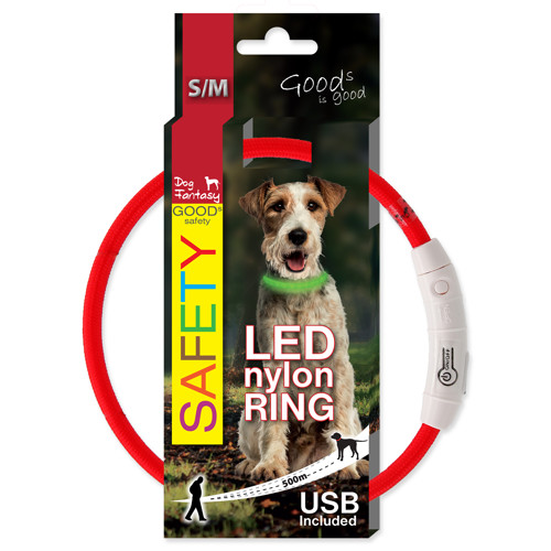 Obojek DOG FANTASY LED nylonový S-M (červený)