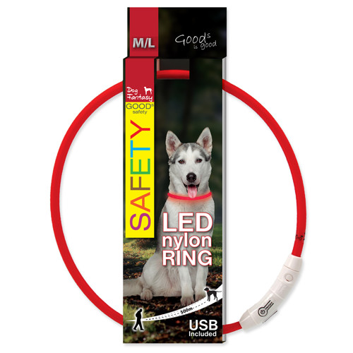 Obojek DOG FANTASY LED nylonový M-L (červený)