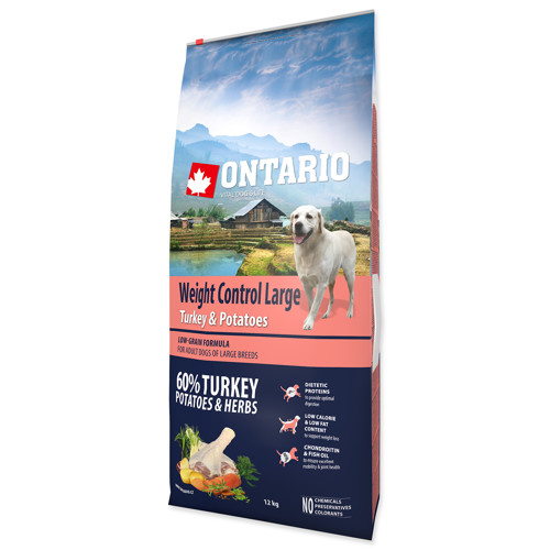 ONTARIO Dog Large Weight Control Turkey & Potatoes & Herbs + 6Ks konzerv Ontario ZDARMA (12Kg)