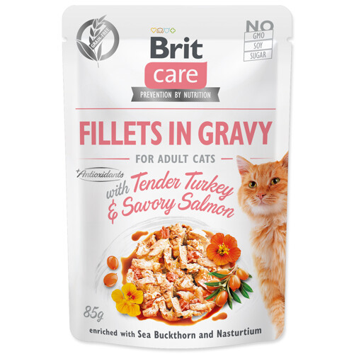 Kapsička BRIT Care Cat Fillets in Gravy with 85g (Turkey & Savory Salmon)