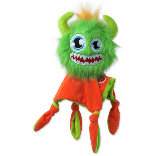 Hračka DOG FANTASY Monsters chlupaté strašidlo  pískací s dečkou 28cm (zelené)