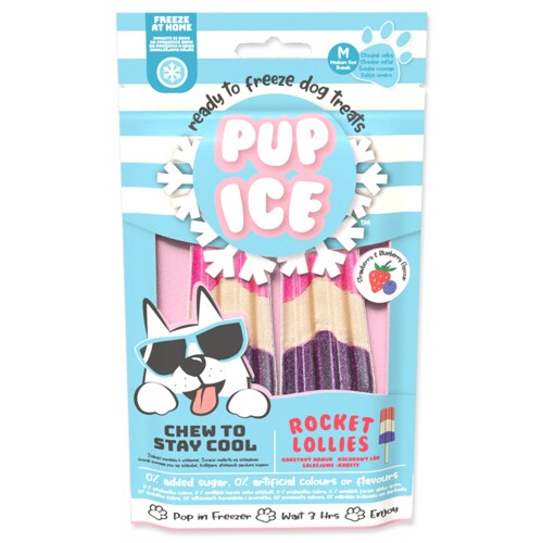 Pochoutka Pup Ice chladící 2ks 90g (s jahodou a borůvkou)