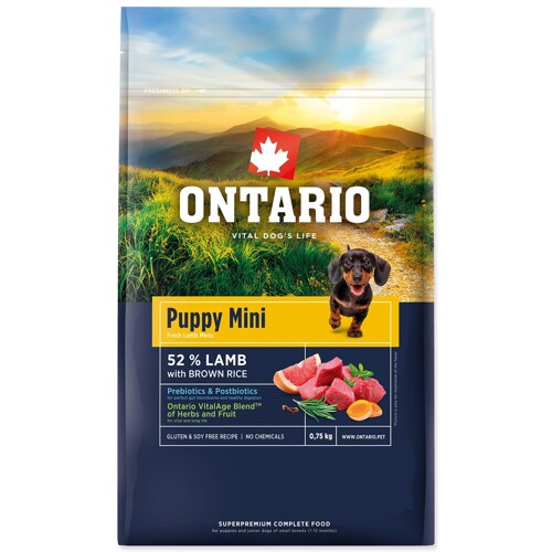 Krmivo Ontario Puppy Mini Lamb & Brown Rice 0,75kg