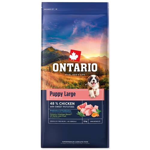 Krmivo Ontario Puppy & Junior Large Chicken & Sweet Potatoes 12kg