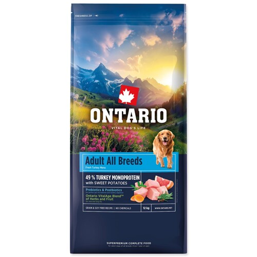 Krmivo Ontario Adult All Breeds Monoprotein Turkey & Sweet Potatoes 12kg