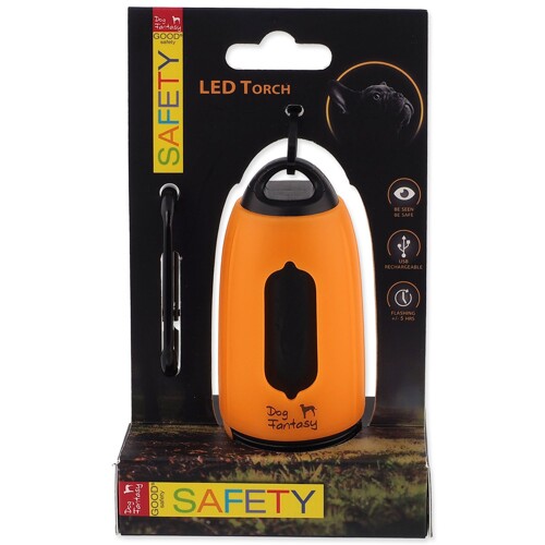 Baterka Dog Fantasy USB se sáčky na exkrementy oranžová