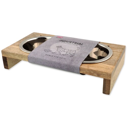 Misky Magic Cat nerez s dřevěným stojánkem 2x400ml