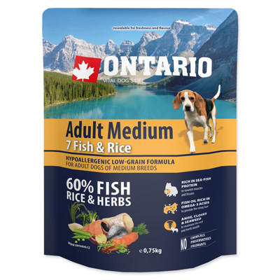 ONTARIO Dog Adult Medium Fish & Rice (750g)