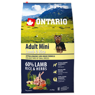 ONTARIO Dog Adult Mini Lamb & Rice (6,5Kg)