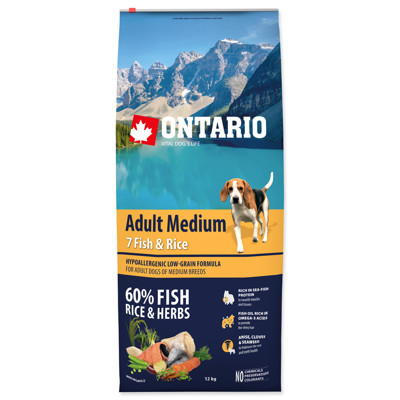 ONTARIO Dog Adult Medium Fish & Rice (12Kg)