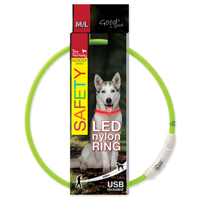 Obojek DOG FANTASY LED nylonový M-L (zelený)
