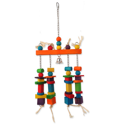 Hračka BIRD JEWEL závěsná barevná - hrazda s dřívky a zvonečkem