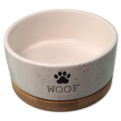 Miska DOG FANTASY keramická bílá WOOF s podtáckem (13 x 5,5 cm)