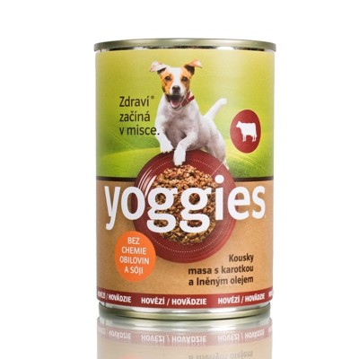 Yoggies konzerva s karotkou a lněným olejem 400g (hovězí)