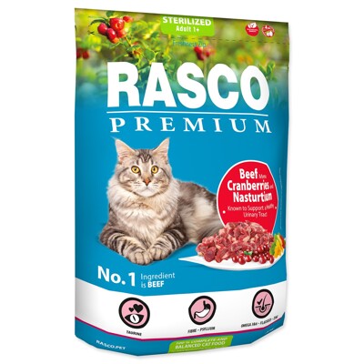 Krmivo Rasco Premium Sterilized hovězí s brusinkou a lichořeřišnicí (0,4kg)