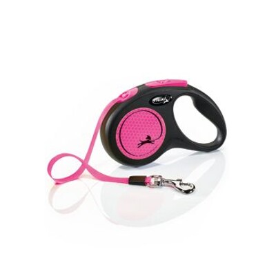 Vodítko FLEXI Neon New S pásek 5m/15kg (černá/růžová)