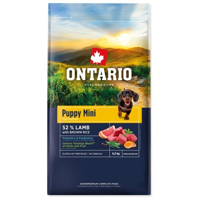 Krmivo Ontario Puppy Mini Lamb &amp; Brown Rice 6,5kg