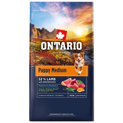 Krmivo Ontario Puppy Medium Lamb &amp; Brown Rice 6,5kg