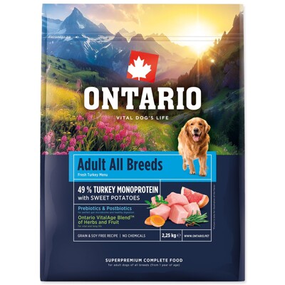Krmivo Ontario Adult All Breeds Monoprotein Turkey &amp; Sweet Potatoes 2,25kg