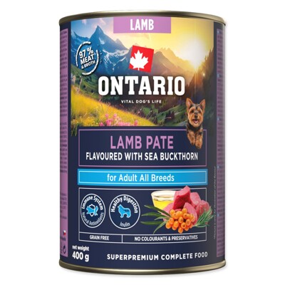 Konzerva Ontario Adult jehněčí pate s příchutí rakytníku 400g